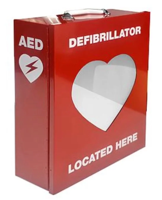 Red Defibrillator Metal Cabinet with Transparent Heart