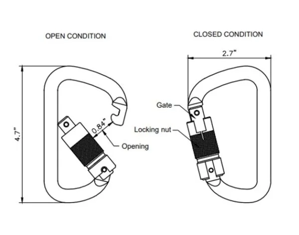 Carabiner Offset Steel Triple Locking Captive Eye Pin