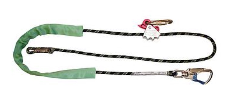White Adjustable Kernmantle Rope Pole Strap 12mm With Black Rope Sleeve, Alloy Rope Grab, Carabiner & Swivel Double Action Hook 2.5m